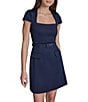 BCBG Scuba Square Neck Short Sleeve Belted Mini Dress - Image 1