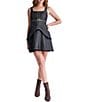 BCBG Square Neck Denim Frayed Hem Mini Dress - Image 1