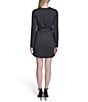 BCBG Square Neck Long Sleeve Belted Faux Flap Pockets Scuba Crepe Sheath Dress, Color:Black - Image 2