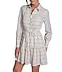 BCBG Textured Stripe Long Sleeve Button Front Collared A-Line Shirtdress, Color:Whisper White/Black - Image 4