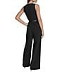 BCBG V-neck Sleevless Button Front Detail Belted Scuba Crepe Jumpsuit, Color:Black - Image 2
