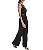BCBG V-neck Sleevless Button Front Detail Belted Scuba Crepe Jumpsuit, Color:Black - Image 3