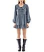 BDG Urban Outfitters Check Printed Collar Long Sleeve Dress, Color:Blue - Image 1