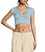 Color:Blue - Image 1 - Going For Gold Short Sleeve Fitted Crop Top