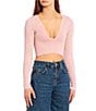 BDG Urban Outfitters Josie Acid Wash Long Sleeve Pull-On Crop Top, Color:Pearl Pink - Image 1