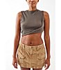 Color:Washed Brown - Image 1 - Knit Washed Sleeveless Crop Top