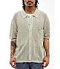Color:Grey - Image 1 - Knitted Button-Front Short Sleeve Shirt