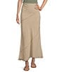 Color:Dark Sand - Image 1 - Mid Rise Linen Blend Seam Maxi Skirt