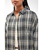 Color:Black - Image 3 - Sadie Plaid Print Raw Hem Button Front Flannel Shirt