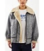 BDG Urban Outfitters Vintage Longline Faux Leather Shearling Aviator Jacket, Color:Grey - Image 1