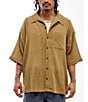 Color:Camel - Image 1 - Woven Mini Check Short Sleeve Button Front Shirt