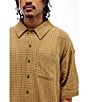 Color:Camel - Image 4 - Woven Mini Check Short Sleeve Button Front Shirt