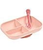 BEABA Divided Silicone Plate and Spoon Feeding Set, Color:Blush - Image 1