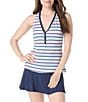 Beach House Claire Pique Racerback Shirred Side Multi Stripe Tankini Swim Top, Color:Navy Multi - Image 3