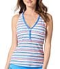 Beach House Clare Stripe Print V-Neck Snap Front Tankini Swim Top, Color:Multi - Image 1