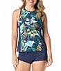 Beach House Midnight Tropical Zip Front Racerback Tankini Swim Top - Image 3