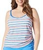 Beach House Plus Size Bridget Resort Stripe Pique Texture Side Shirred Underwire Tankini Swim Top, Color:Multi - Image 1