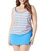 Beach House Plus Size Bridget Resort Stripe Pique Texture Side Shirred Underwire Tankini Swim Top, Color:Multi - Image 3
