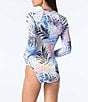 Color:Multi - Image 2 - Sculpt Palm Print Plunge V-Neck Long Sleeve One Piece Swimsuit