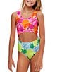 Color:Multi - Image 3 - Big Girls 7-16 Keyhole Cutout Monokini One Piece Swimsuit