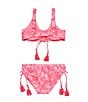 Color:Papaya - Image 2 - Big Girls 7-16 Floral-Printed Bralette Top & Hipster Bottom Two-Piece Swimsuit