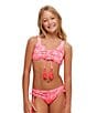 Color:Papaya - Image 3 - Big Girls 7-16 Floral-Printed Bralette Top & Hipster Bottom Two-Piece Swimsuit