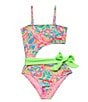 Color:Punch - Image 1 - Big Girls 7-16 Floral-Printed Textured Monokini