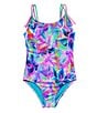 Color:Multi - Image 1 - Big Girls 7-16 Neon Tropical Printed One-Piece Swimsuit