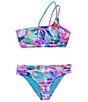 Color:Multi - Image 1 - Big Girls 7-16 Printed One-Shoulder Halter Top & Hipster Bottom Two-Piece Swimsuit