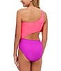 Color:Papaya - Image 4 - Big Girls 7-16 Rem Cup One Shoulder Cutout One Piece Swimsuit