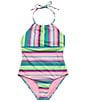 Color:Multi - Image 1 - Big Girls 7-16 Vertical/Horizontal-Stripe One-Piece Swimsuit