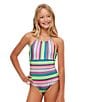 Color:Multi - Image 3 - Big Girls 7-16 Vertical/Horizontal-Stripe One-Piece Swimsuit