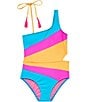 Beach Lingo Big Girls Rays for Days Color-Block Cutout One Shoulder One-Piece Swimsuit, Color:Multi - Image 1