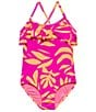 Beach Lingo Little Girl Printed Ruffle X Back One Piece Swimsuit - Image 1