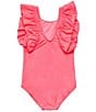 Color:Papaya - Image 2 - Little Girls 2T-7 Butterfly Ruffle One-Piece Swimsuit
