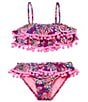 Color:Multi - Image 1 - Little Girls 2T-7 Floral Print Good Vibes Pom Pom Two Piece Swimsuit