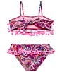 Color:Multi - Image 2 - Little Girls 2T-7 Floral Print Good Vibes Pom Pom Two Piece Swimsuit