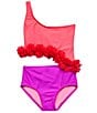 Color:Papaya - Image 1 - Little Girls 2T-7 Rem Cup One Shoulder Cutout One Piece Swimsuit