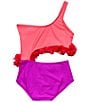 Color:Papaya - Image 2 - Little Girls 2T-7 Rem Cup One Shoulder Cutout One Piece Swimsuit