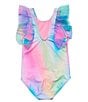 Color:Rainbow - Image 2 - Little Girls 2T-7 Sequin-Embellished Ice Cream Rainbow-Tie-Dye One-Piece Swimsuit