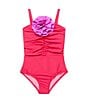 Beach Lingo Little Girls Sleeveless Rosette Trend One-Piece Swimsuit, Color:Strawberry - Image 1