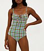 Color:Sunny Side - Image 1 - Betsy Crinkle Gingham Tie Shoulder One Piece Swimsuit