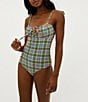 Color:Sunny Side - Image 3 - Betsy Crinkle Gingham Tie Shoulder One Piece Swimsuit
