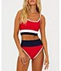 Color:Americana - Image 3 - Eva Ribbed Color Block Bandeau Swim Top