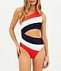 Color:Americana - Image 1 - Joyce Color Block One Shoulder One Piece Swimsuit