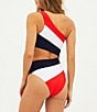 Color:Americana - Image 2 - Joyce Color Block One Shoulder One Piece Swimsuit