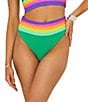 Beach Riot Millie Ribbed Colorblock High Waisted Swim Bottom, Color:Technicolor - Image 1