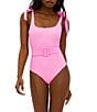 Beach Riot Sydney Belted One Piece Ribbed Swimsuit, Color:Prism Pink - Image 1