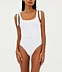Color:White - Image 1 - Sydney Belted One Piece Ribbed Swimsuit