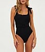 Color:Black - Image 3 - Sydney Belted One Piece Ribbed Swimsuit